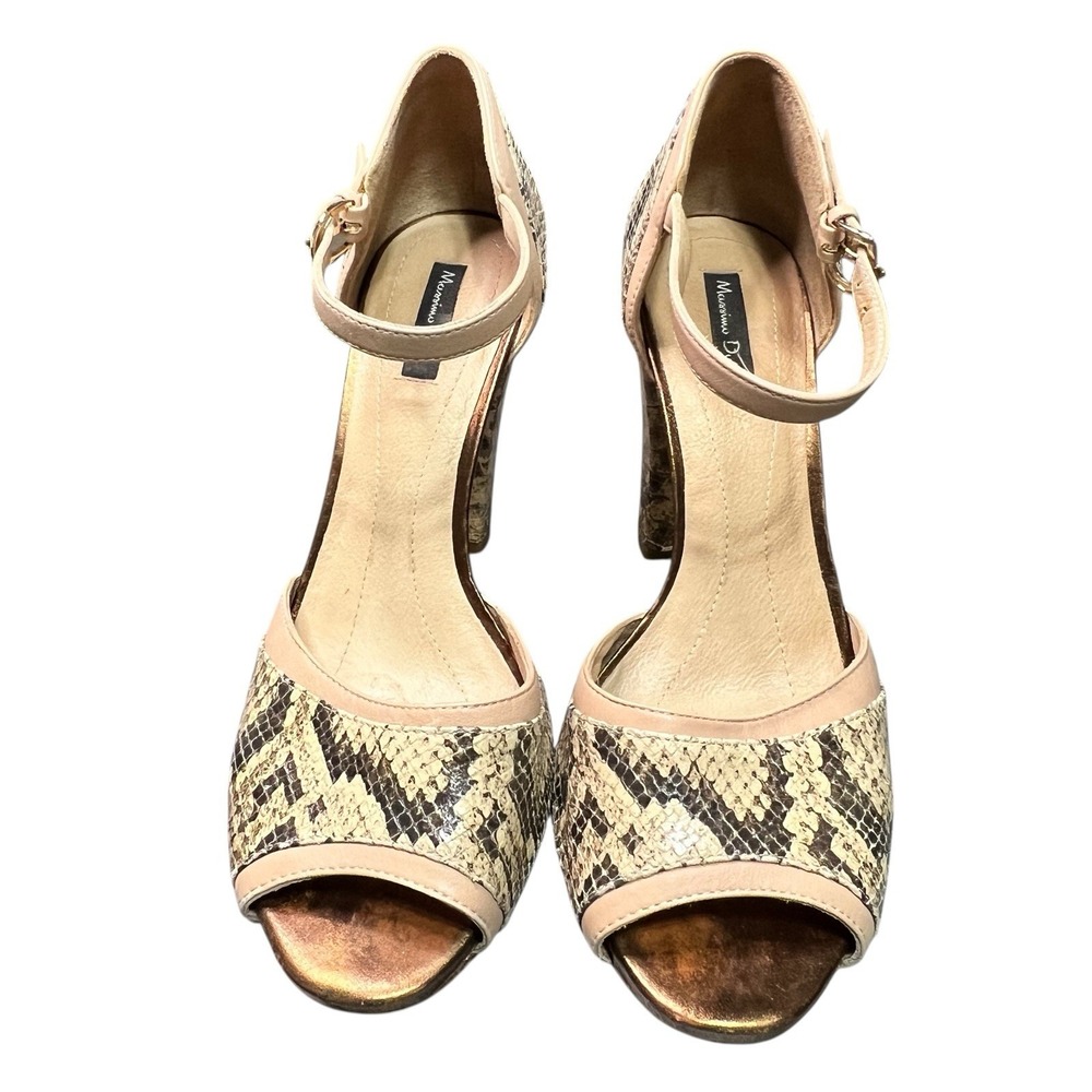 Massimo Dutti Snake Print Sandals 38 Ankle Strap Block Heel Peep Toe 4.25" Heel - Picture 2 of 12